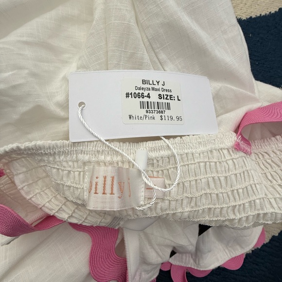 White Maxi Sundress with Pink Ric Rac Trim - Picture 4 of 4